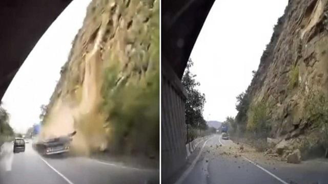 (ვიდეო) გამაოგნებელი კადრები – თბილისის შემოსასვლელში მიწა ჩამოიშალა და სატვირთო მოიყოლა