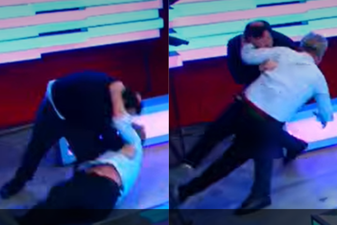 ხელჩართული ჩხუბი პირდაპირ ეთერში (ვიდეო)